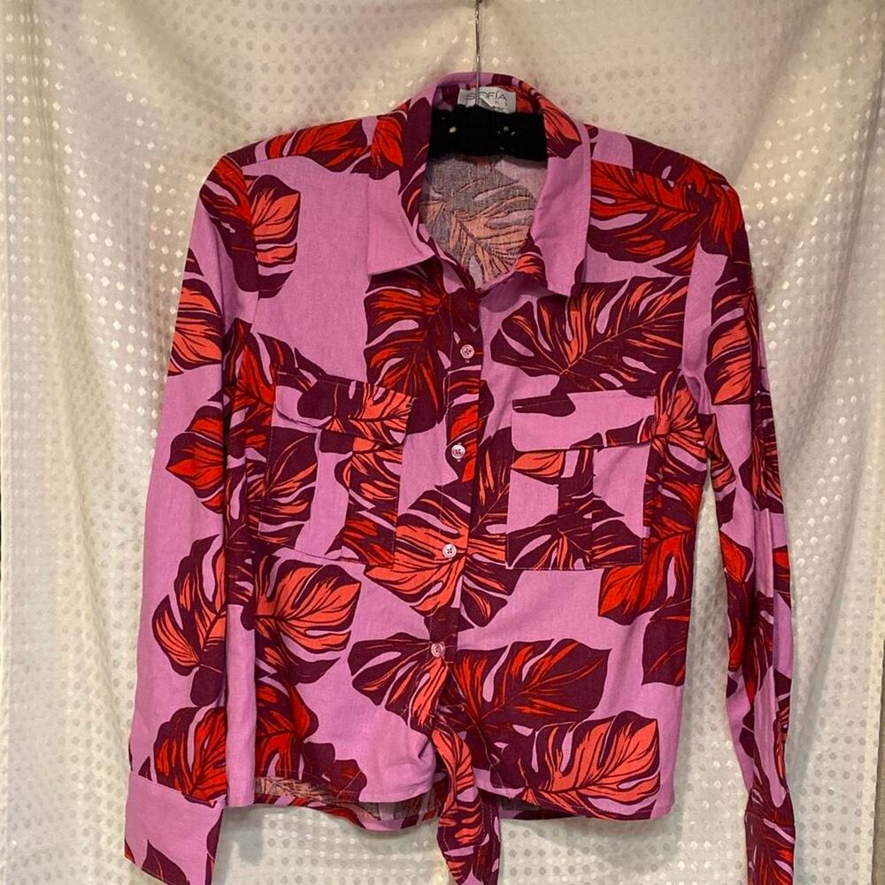 Sofia jeans Blouse pink red tropical
